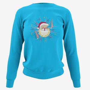 RETRO HOLT HOWARD STARRY EYED SANTA TURQUOISE UNISEX SWEATSHIRT PINUP CHRISTMAS